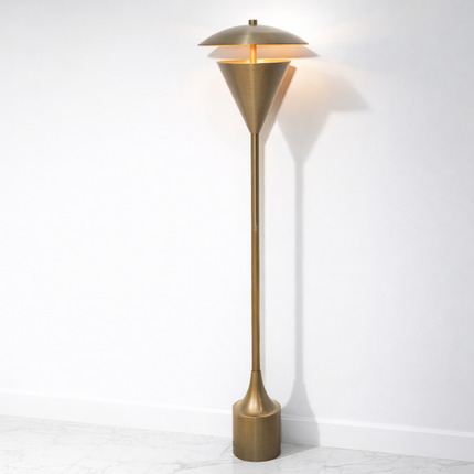 Floor Lamp in Brass Gold Color Modern Scandinavian Lamp with Floating Disc Shade and Warm Ambient Lighting for Luxury Living Room Decor