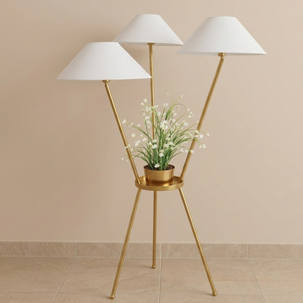 Floor Lamp Gold Tripod with Built-In Plant Stand, Luxury Modern Standing Light, Three Shade Floor Lamp for Living Room, Bedroom,Home Decor