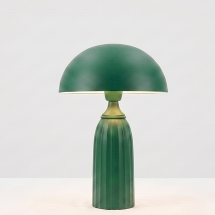 Table Lamp – Emerald Green Mushroom Table Lamp with Fluted Pedestal Base | Accent Lighting for Bedroom Living Room and Designer Spaces