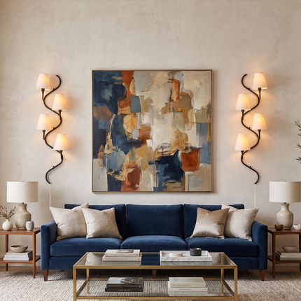 Vertical Black Wall Sconce 5 Light Fixture, Modern Curved Wall Lamp for Staircase, Hallway & Living Room