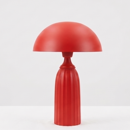 Table Lamp – Bold Modern Red Dome Table Lamp with Elegant Ribbed Column Base | Artistic Mid Century Bedside Lamp for Contemporary Home Decor