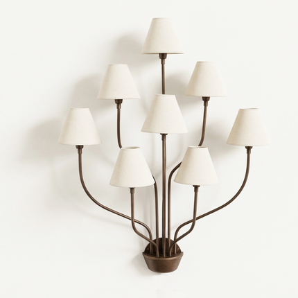 Wall Light – Luxury Antique Brass 8-Light Wall Sconce with White Fabric Shades | Wall Lighting Fixture for Living Room Bedroom Hallway Decor