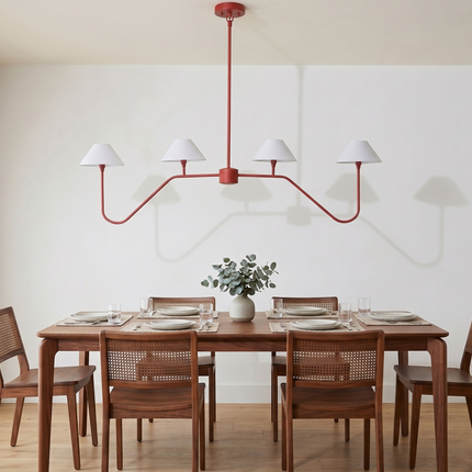 Chandelier Light – Modern Matte Red 4 Light Chandelier | Minimal Luxury Hanging Ceiling Light for Dining Room and Kitchen Island