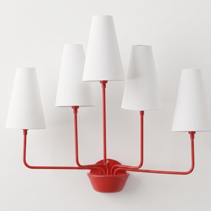 Wall Light – Modern Red 5-Light Minimalist Wall Sconce with Tall White Fabric Shades | Lighting Fixture for Living Room Bedroom Hallway