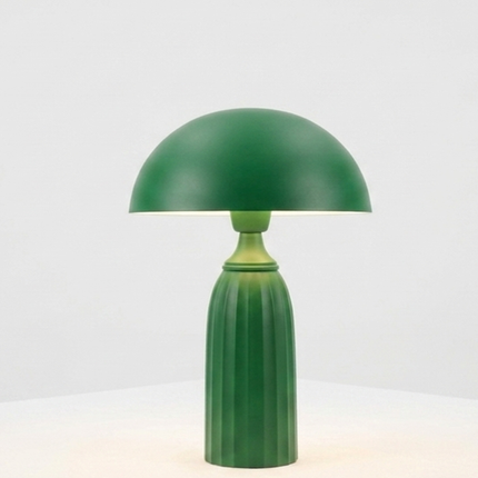 Table Lamp – Emerald Green Mushroom Table Lamp with Fluted Pedestal Base | Accent Lighting for Bedroom Living Room and Designer Spaces