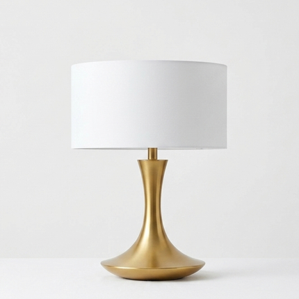 Table Lamp – Luxury Brushed Gold Table Lamp with Elegant Tulip Base and Linen Drum Shade | Modern Glam Bedside Accent Lighting