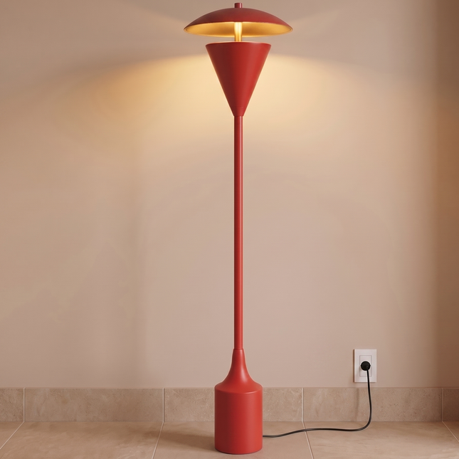 Floor Lamp Red Modern, Contemporary Standing Light for Living Room Decor, Sculptural Minimalist Lighting, Designer Statement Home Accent