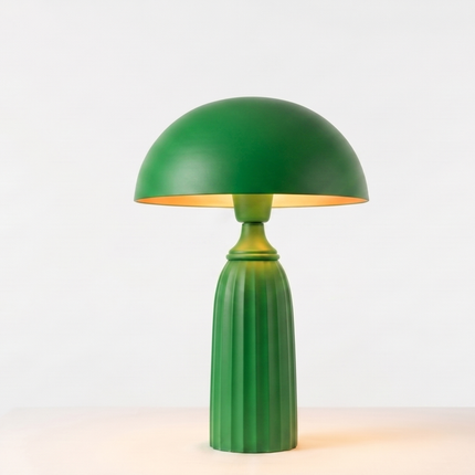 Table Lamp – Emerald Green Mushroom Table Lamp with Fluted Pedestal Base | Accent Lighting for Bedroom Living Room and Designer Spaces