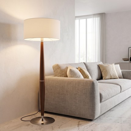 Floor Lamp Modern Wooden, Mid Century Modern Standing Lamp with White Drum Shade, Scandinavian Living Room Bedroom Lighting Lamp Home Decor.
