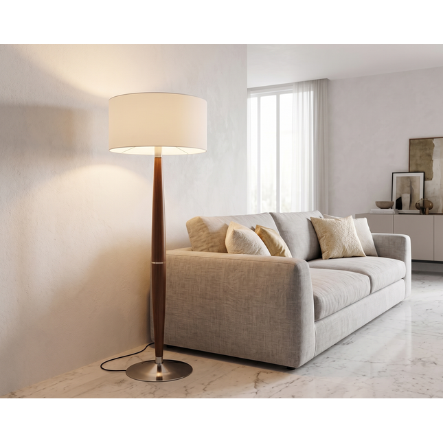 Floor Lamp Modern Wooden, Mid Century Modern Standing Lamp with White Drum Shade, Scandinavian Living Room Bedroom Lighting Lamp Home Decor.
