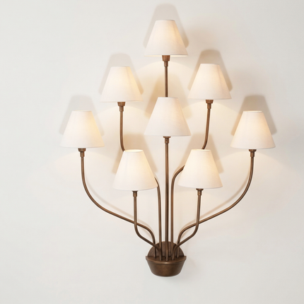 Wall Light – Luxury Antique Brass 8-Light Wall Sconce with White Fabric Shades | Wall Lighting Fixture for Living Room Bedroom Hallway Decor