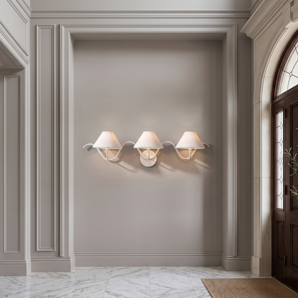 Wall Light – Minimalist White Three Light Wall Sconce, Modern Curved Designer Fixture for Luxury Contemporary Interiors