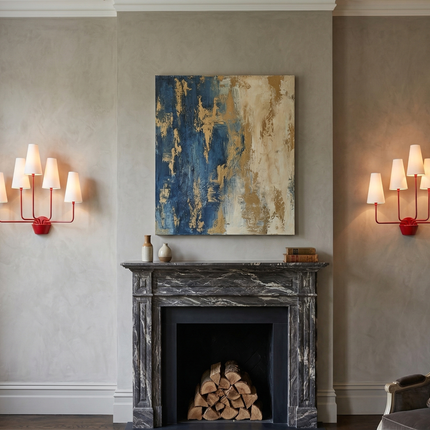 Wall Light – Modern Red 5-Light Minimalist Wall Sconce with Tall White Fabric Shades | Lighting Fixture for Living Room Bedroom Hallway