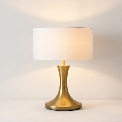 Table Lamp – Luxury Brushed Gold Table Lamp with Elegant Tulip Base and Linen Drum Shade | Modern Glam Bedside Accent Lighting