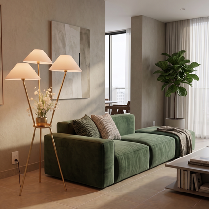 Floor Lamp Gold Tripod with Built-In Plant Stand, Luxury Modern Standing Light, Three Shade Floor Lamp for Living Room, Bedroom,Home Decor