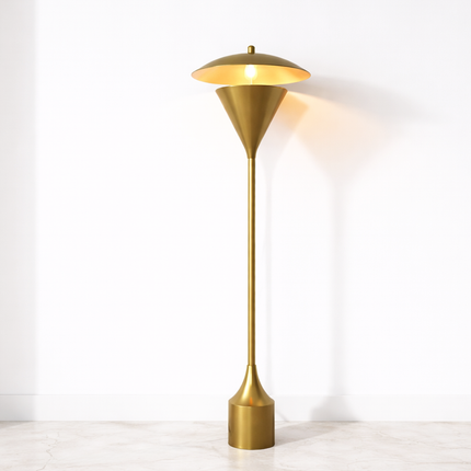 Floor Lamp in Brass Gold Color Modern Scandinavian Lamp with Floating Disc Shade and Warm Ambient Lighting for Luxury Living Room Decor
