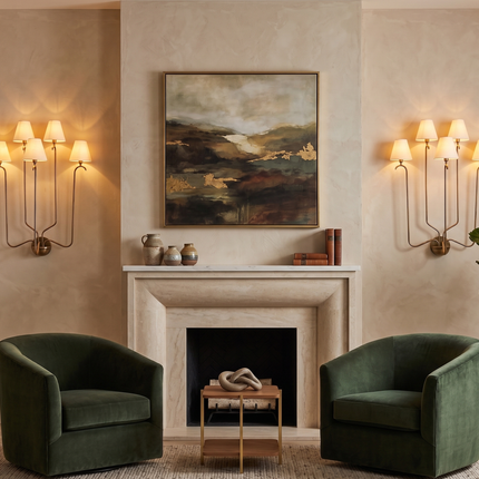 Wall Light Brass antique Multi Light Fixture, Five Arm Wall Lamp with White Fabric Shades, Elegant Nordic Lighting for Living Room & Hallway