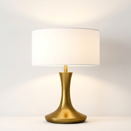 Table Lamp – Luxury Brushed Gold Table Lamp with Elegant Tulip Base and Linen Drum Shade | Modern Glam Bedside Accent Lighting