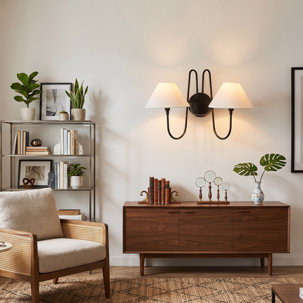 Wall Light Matte Black Contemporary Double Shade Sconce, Premium Modern Wall Fixture for Luxury Hallway, Bedroom & Living Room Ambience
