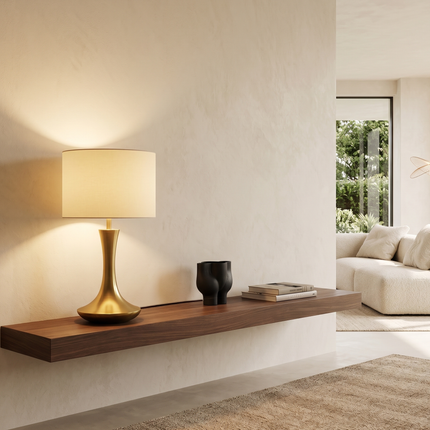 Table Lamp – Luxury Brushed Gold Table Lamp with Elegant Tulip Base and Linen Drum Shade | Modern Glam Bedside Accent Lighting