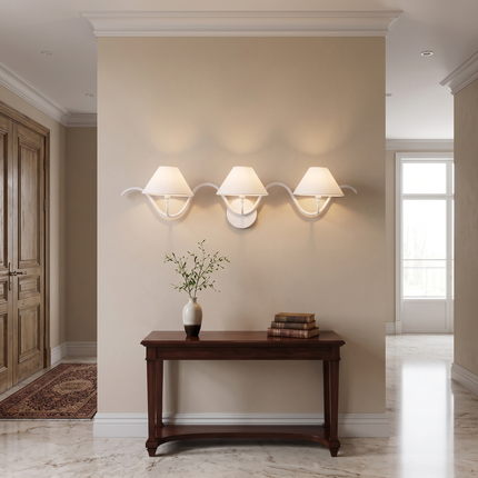 Wall Light – Minimalist White Three Light Wall Sconce, Modern Curved Designer Fixture for Luxury Contemporary Interiors