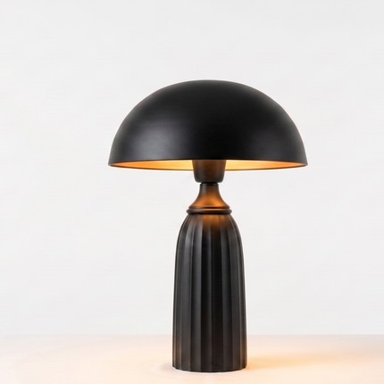 Table Lamp – Modern Matte Black Mushroom Dome Table Lamp with Ribbed Base | Minimal Bedside Desk Lighting for Luxury Contemporary Interiors