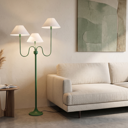 Floor Lamp with Modern Green Light White Fabric Shades, Contemporary Accent Lighting for Living Room, Bedroom Corner & Stylish Home Decor