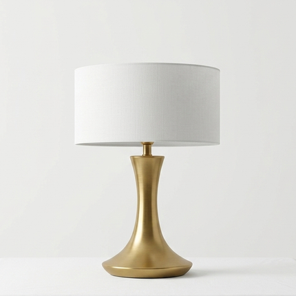 Table Lamp – Luxury Brushed Gold Table Lamp with Elegant Tulip Base and Linen Drum Shade | Modern Glam Bedside Accent Lighting