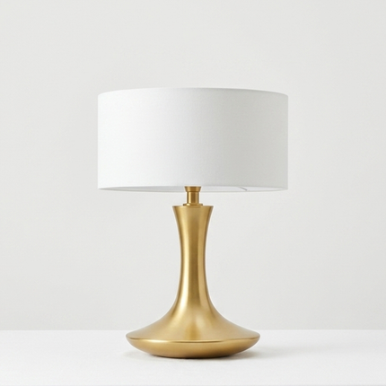 Table Lamp – Luxury Brushed Gold Table Lamp with Elegant Tulip Base and Linen Drum Shade | Modern Glam Bedside Accent Lighting