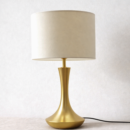 Table Lamp – Luxury Brushed Gold Table Lamp with Elegant Tulip Base and Linen Drum Shade | Modern Glam Bedside Accent Lighting