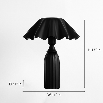 Table Lamp – Contemporary Matte Black Cone Base Table Lamp with Wavy Sculpted Shade | Modern Designer Bedside Lighting