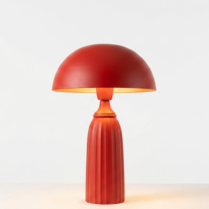 Table Lamp – Bold Modern Red Dome Table Lamp with Elegant Ribbed Column Base | Artistic Mid Century Bedside Lamp for Contemporary Home Decor