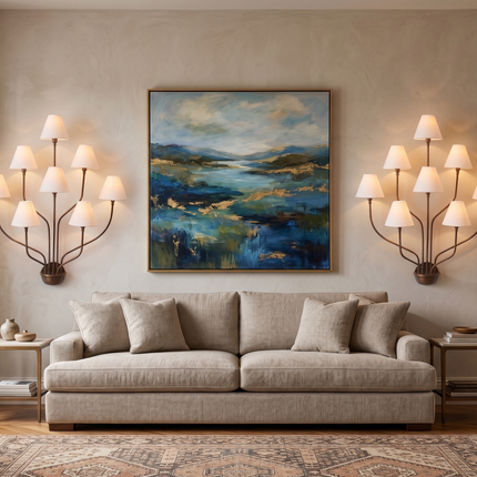 Wall Light – Luxury Antique Brass 8-Light Wall Sconce with White Fabric Shades | Wall Lighting Fixture for Living Room Bedroom Hallway Decor