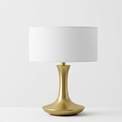 Table Lamp – Luxury Brushed Gold Table Lamp with Elegant Tulip Base and Linen Drum Shade | Modern Glam Bedside Accent Lighting