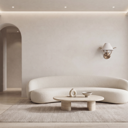 Antique Brass Wall Sconce, Light Wall Lamp, Curved Arm Lighting, White Fabric Shade, Modern Bedroom Sconce, Hallway & Living Room Light