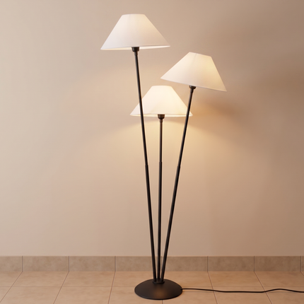 Floor Lamp with Matte Black 3-Light with White Cone Shades, Contemporary Standing Lamp for Living Room, Bedroom, Reading Nook & Lounge Decor