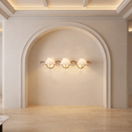 Antique Brass 3 Light Wall Sconce, Brass Wall Lamp, Modern Wall Light, White Shade Sconce, Sculptural Lighting, Elegant Home Decor lamp