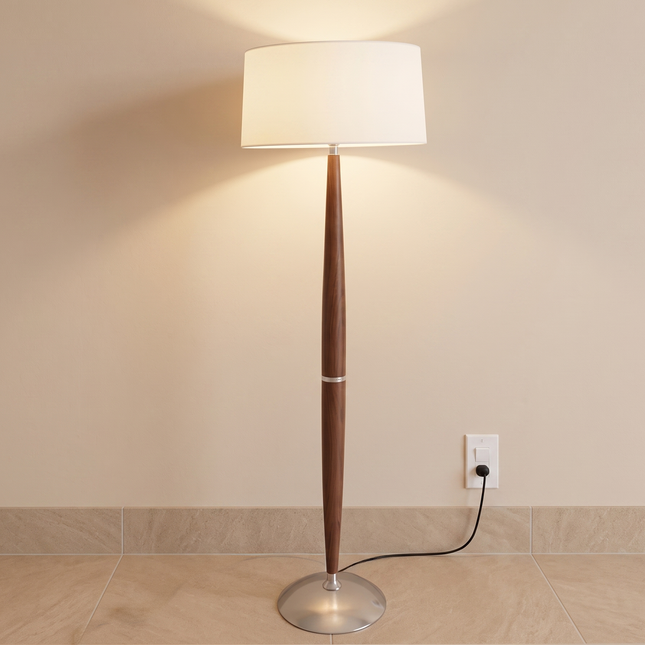 Floor Lamp Modern Wooden, Mid Century Modern Standing Lamp with White Drum Shade, Scandinavian Living Room Bedroom Lighting Lamp Home Decor.