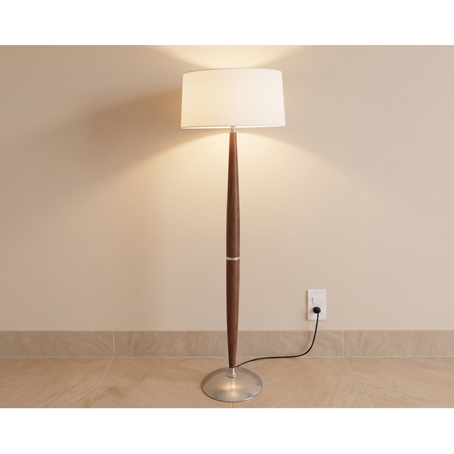 Floor Lamp Modern Wooden, Mid Century Modern Standing Lamp with White Drum Shade, Scandinavian Living Room Bedroom Lighting Lamp Home Decor.