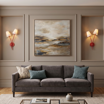 Wall Light Matte Red Designer Double Arm Sconce, Scandinavian Modern Wall Fixture with Elegant Cone Shades for Luxury Interior Styling