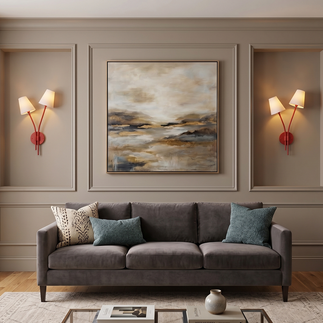 Wall Light Matte Red Designer Double Arm Sconce, Scandinavian Modern Wall Fixture with Elegant Cone Shades for Luxury Interior Styling