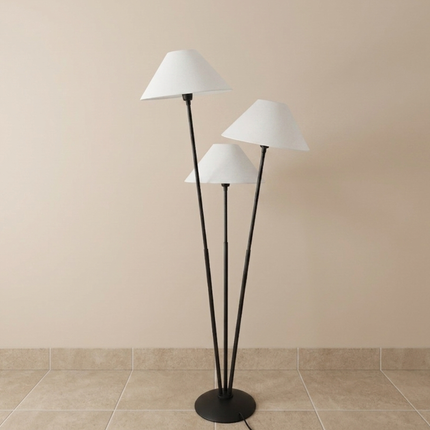 Floor Lamp with Matte Black 3-Light with White Cone Shades, Contemporary Standing Lamp for Living Room, Bedroom, Reading Nook & Lounge Decor