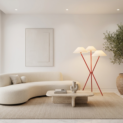 Floor Lamp Modern 3 Shade Red Metal Standing Light, Contemporary Floor Lighting for Living Room, Bedroom, Office, Artistic Statement Decor