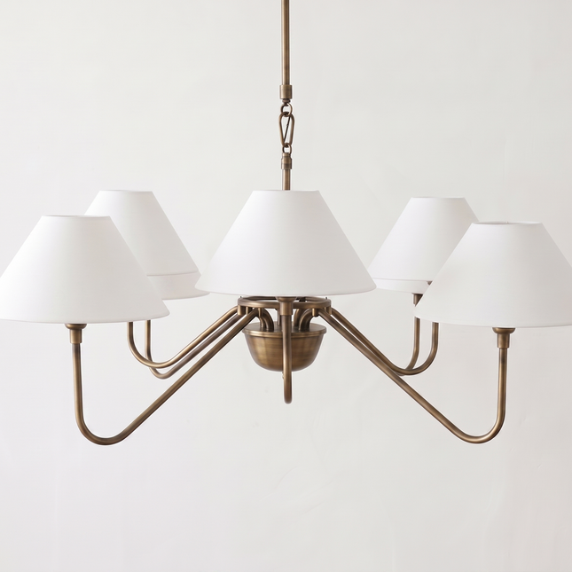 Modern Brass Chandelier Light Fixture – Minimalist White Shade Ceiling Pendant Lighting for Living Room, Dining Room, Bedroom