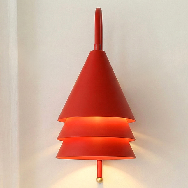 Luxury Red Layered Cone Wall Light, Modern Wall Sconce, Minimal Designer Lighting Fixture for Bedroom, Hallway, Living Room & Cafe Deco