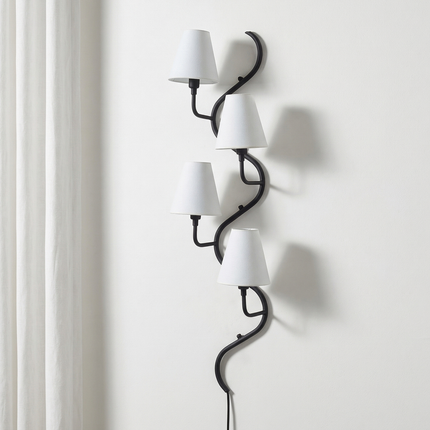 Vertical Black Wall Sconce 5 Light Fixture, Modern Curved Wall Lamp for Staircase, Hallway & Living Room
