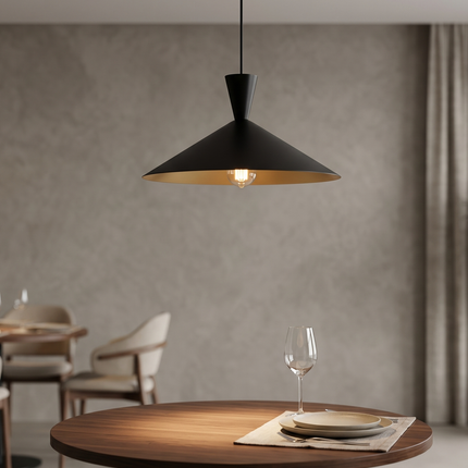 Hanging Light – Modern Matte Black Cone Hanging Light | Minimal Scandinavian Ceiling Light for Dining Room, Kitchen and Café Decor