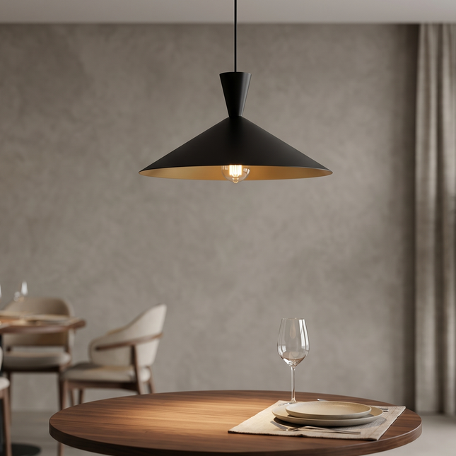 Hanging Light – Modern Matte Black Cone Hanging Light | Minimal Scandinavian Ceiling Light for Dining Room, Kitchen and Café Decor
