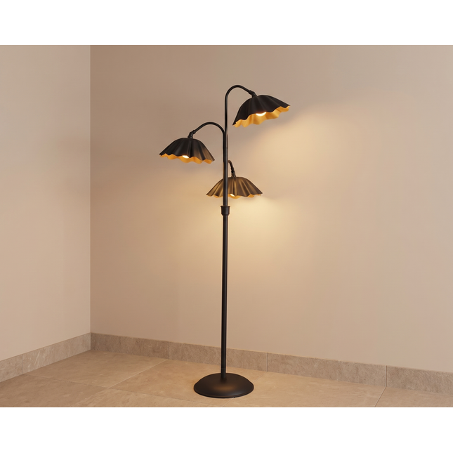 Floor Lamp with Modern Matte Black 3-Light Scalloped Metal Shades, Mid Century Modern Standing Lamp for Living Room, Bedroom Corner Decor.
