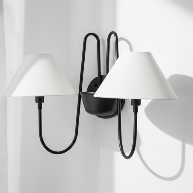 Wall Light Matte Black Contemporary Double Shade Sconce, Premium Modern Wall Fixture for Luxury Hallway, Bedroom & Living Room Ambience
